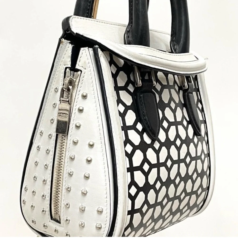 Alexander McQueen Black and White Lattice Satchel - Picture 14 of 16